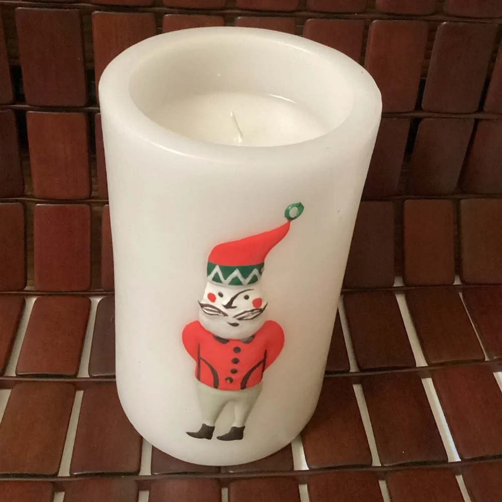 Crate&Barrel Jingle Luminary pillar candle NWT Christmas Holiday Santa